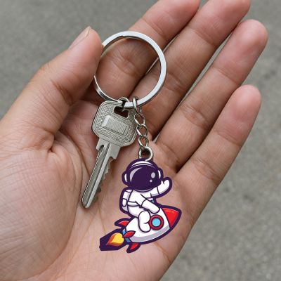 Astronaut theme Acrylic Anime & Cartoon Theme Keychain For Bike & Car Birthday Return Gift For Kids Gift For Girls & Boys